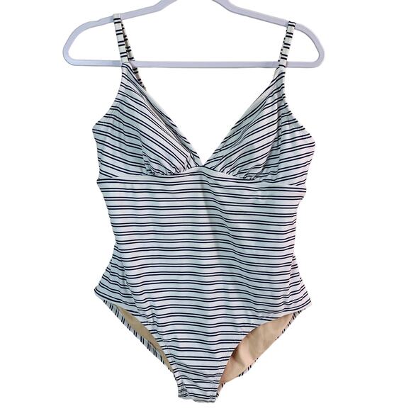 Kona Sol Size L Women's Triangle High Coverage One Piece Swimsuit  Navy White - Picture 3 of 12